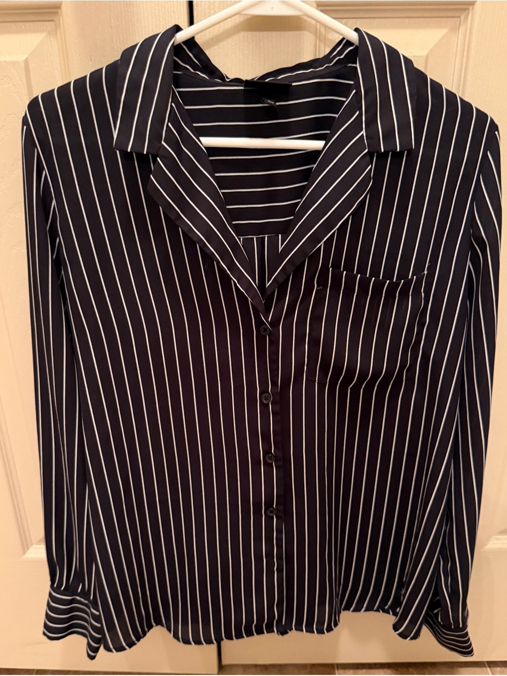 Who What Wear Black and White Vertical Stripe Button-Down Shirt